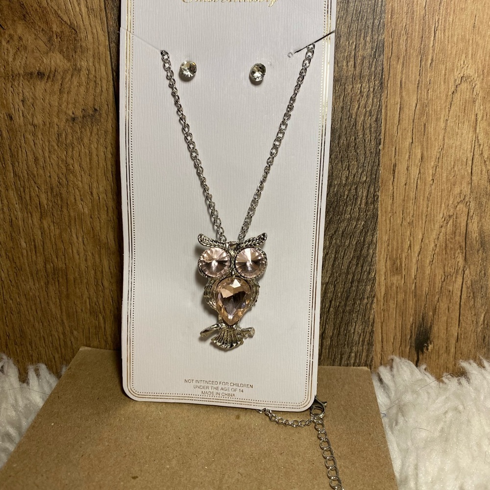 Owl necklace and earrings